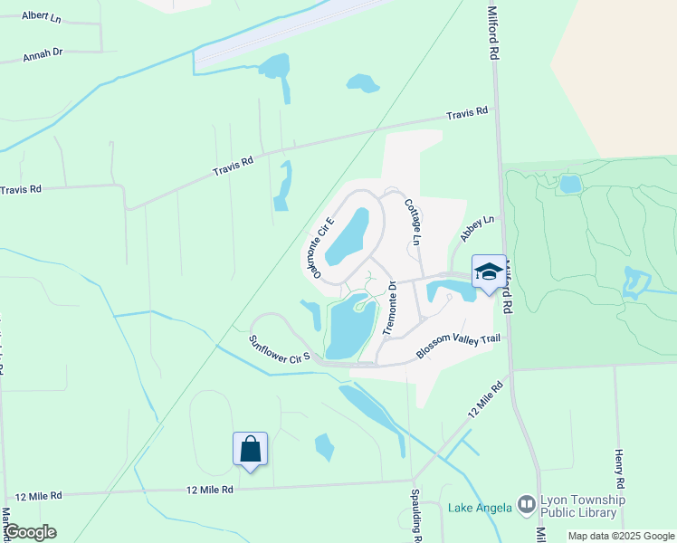 map of restaurants, bars, coffee shops, grocery stores, and more near 28480 Oakmonte Circle West in Lyon Charter Township