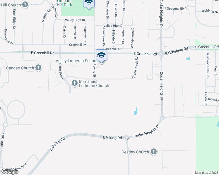 map of restaurants, bars, coffee shops, grocery stores, and more near 2209 Green Creek Road in Cedar Falls