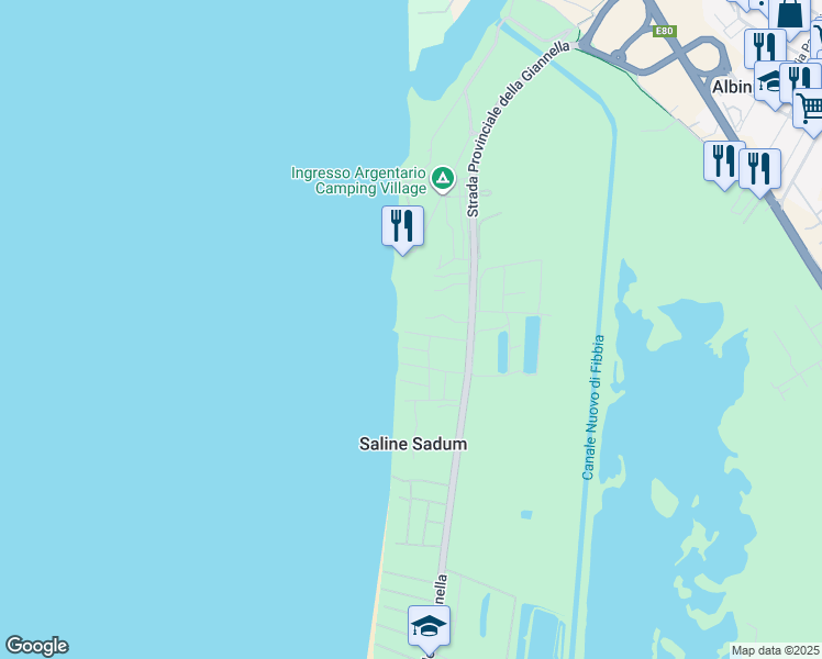 map of restaurants, bars, coffee shops, grocery stores, and more near Km. 1 Strada Provinciale della Giannella in Saline Sadun