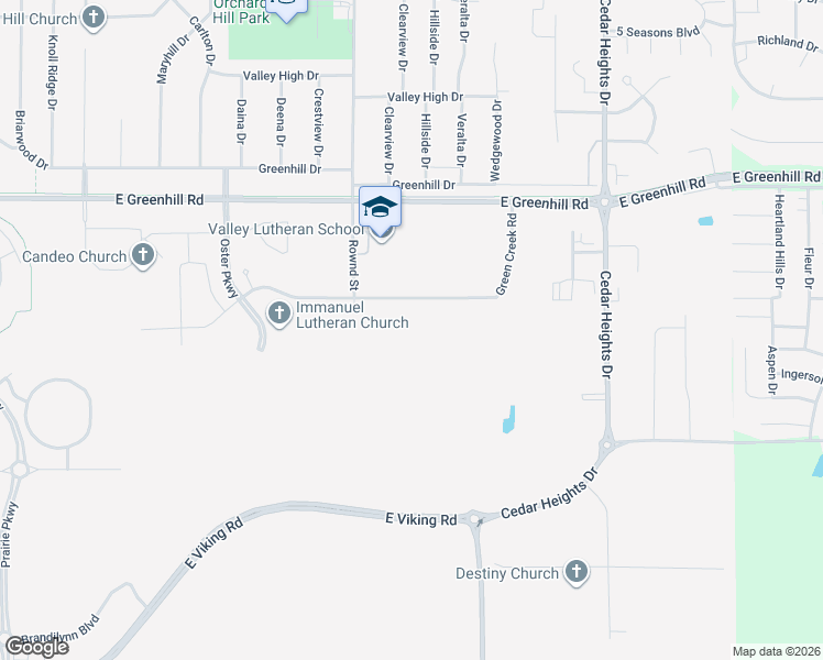 map of restaurants, bars, coffee shops, grocery stores, and more near 2209 Green Creek Road in Cedar Falls