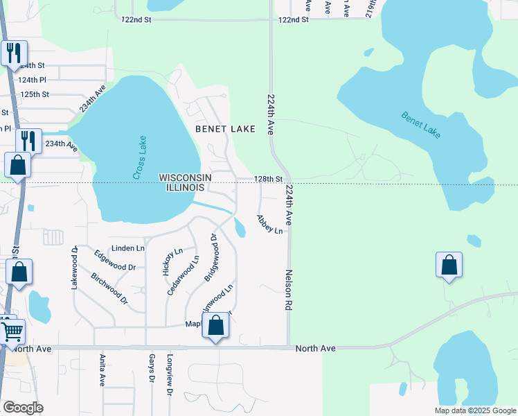 map of restaurants, bars, coffee shops, grocery stores, and more near 355 Abbey Lane in Antioch