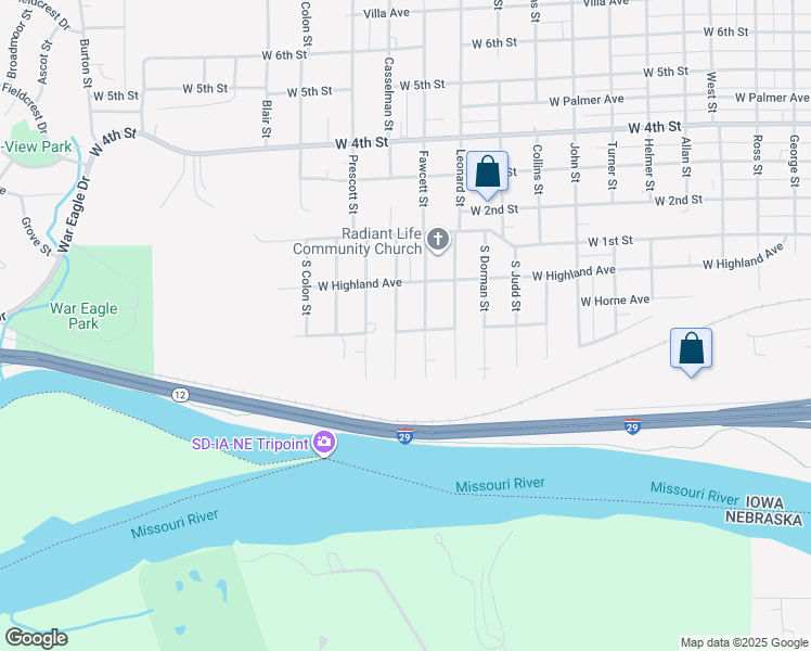 map of restaurants, bars, coffee shops, grocery stores, and more near 220 South Casselman Street in Sioux City