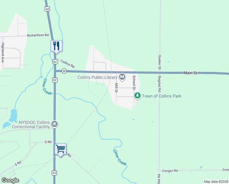 map of restaurants, bars, coffee shops, grocery stores, and more near 14112 Mill Street in Collins