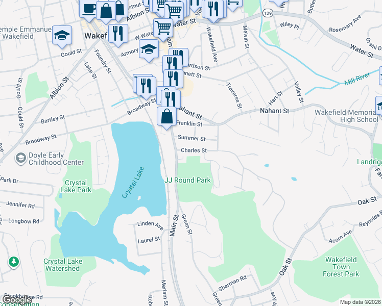 map of restaurants, bars, coffee shops, grocery stores, and more near 12 Charles Street in Wakefield