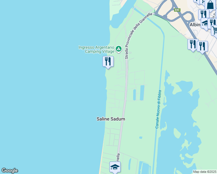 map of restaurants, bars, coffee shops, grocery stores, and more near Km. 1 Strada Provinciale della Giannella in Saline Sadun