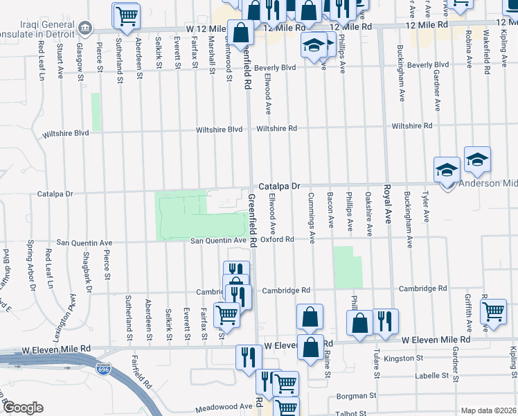 map of restaurants, bars, coffee shops, grocery stores, and more near 2519 Ellwood Avenue in Berkley