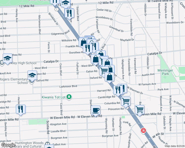 map of restaurants, bars, coffee shops, grocery stores, and more near 1079 Eaton Road in Berkley