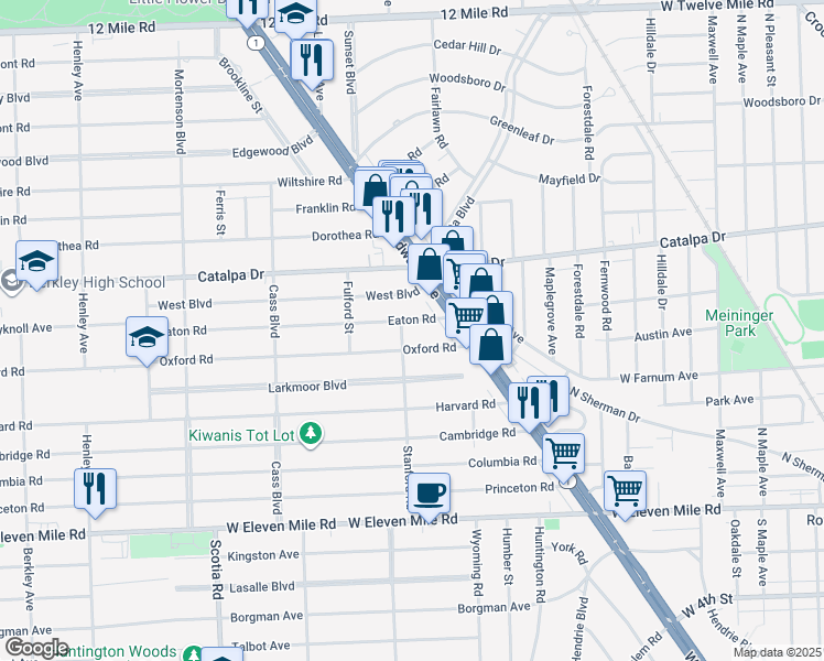 map of restaurants, bars, coffee shops, grocery stores, and more near 1079 Eaton Road in Berkley