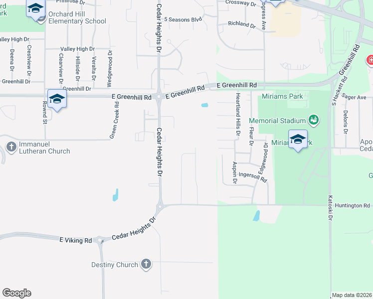 map of restaurants, bars, coffee shops, grocery stores, and more near 4805 Millenium Drive in Cedar Falls