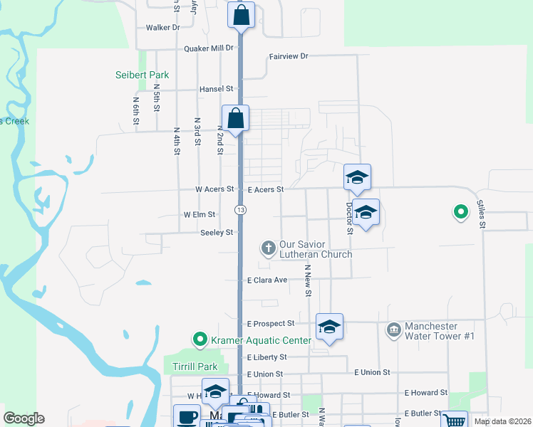 map of restaurants, bars, coffee shops, grocery stores, and more near 104 Huggins Court in Manchester