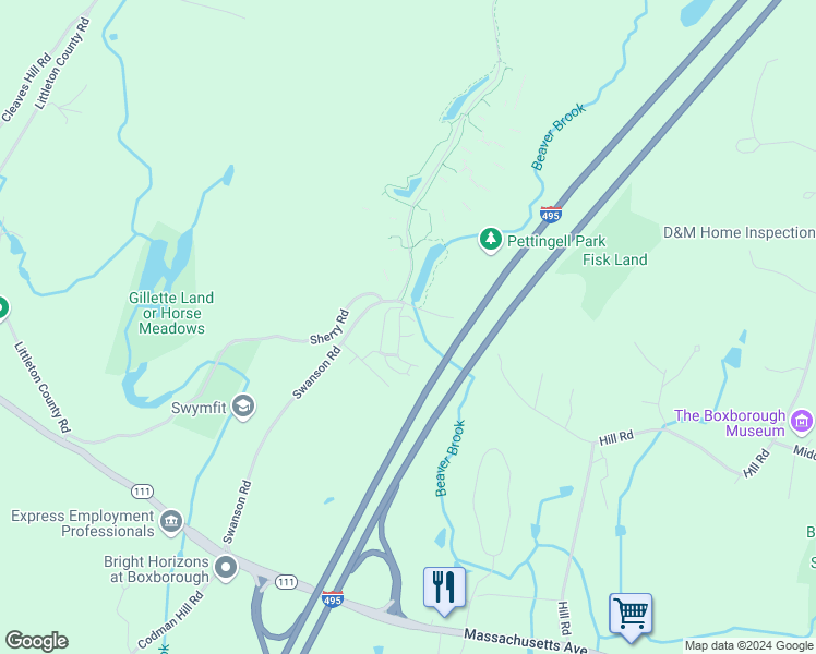 map of restaurants, bars, coffee shops, grocery stores, and more near 32 Spencer Road in Boxborough