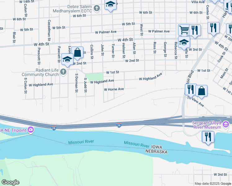 map of restaurants, bars, coffee shops, grocery stores, and more near 1926 West Horne Avenue in Sioux City