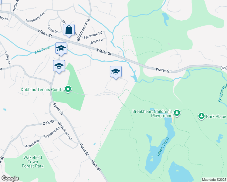 map of restaurants, bars, coffee shops, grocery stores, and more near 100 Hemlock Road in Wakefield
