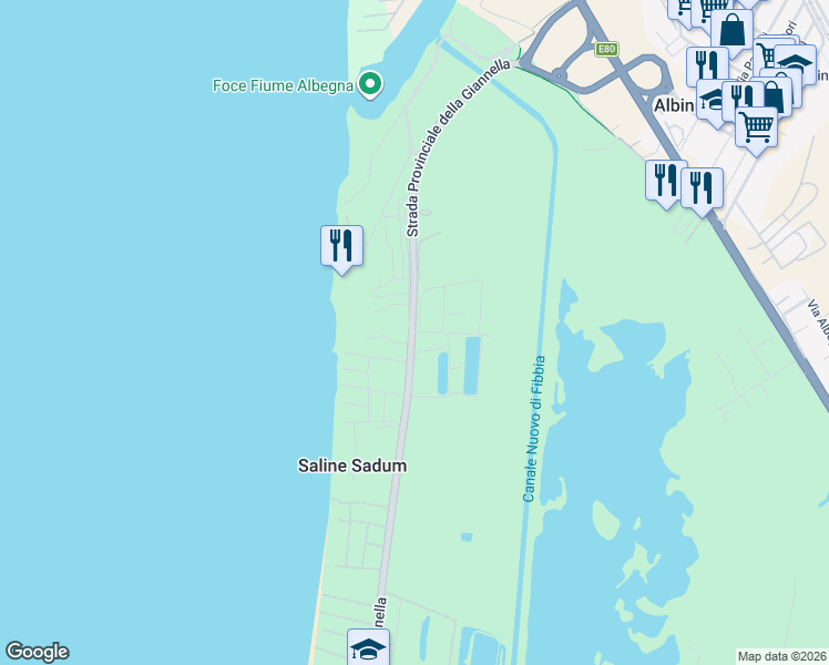 map of restaurants, bars, coffee shops, grocery stores, and more near 212 Strada Provinciale della Giannella in Provincia di Grosseto