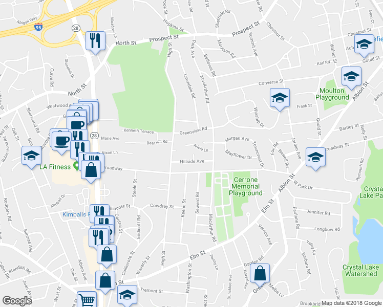 map of restaurants, bars, coffee shops, grocery stores, and more near 4 Ivy Road in Stoneham