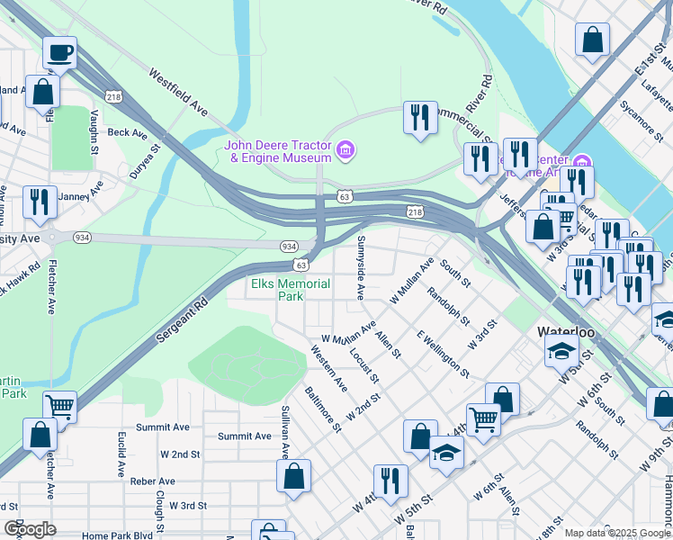 map of restaurants, bars, coffee shops, grocery stores, and more near 229 Oaklawn Avenue in Waterloo