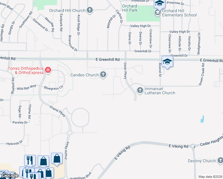 map of restaurants, bars, coffee shops, grocery stores, and more near 1405 Greenhill Road in Cedar Falls