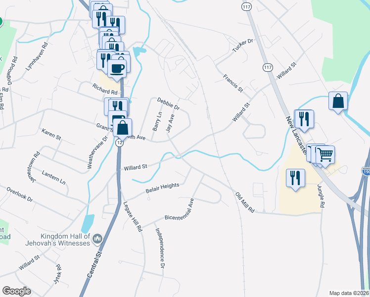 map of restaurants, bars, coffee shops, grocery stores, and more near 275 Willard Street in Leominster