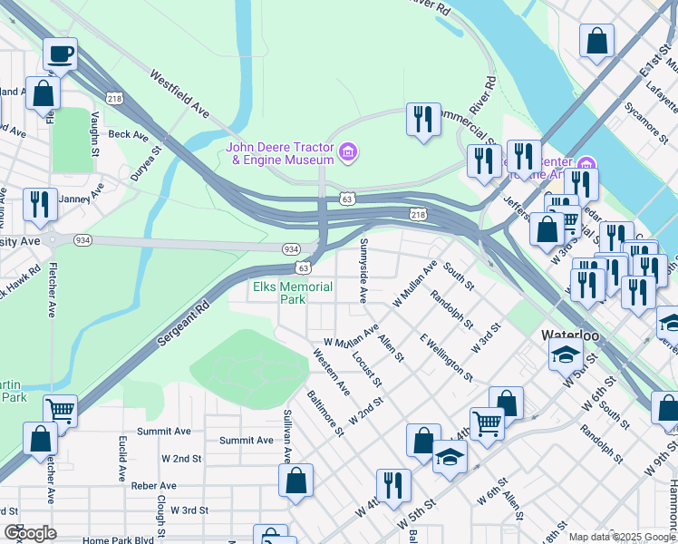 map of restaurants, bars, coffee shops, grocery stores, and more near 229 Oaklawn Avenue in Waterloo