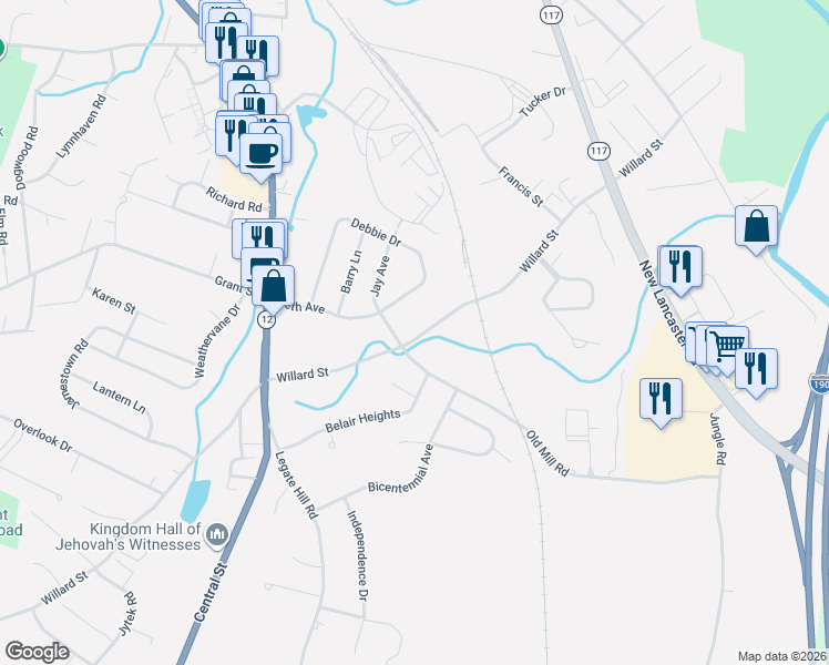 map of restaurants, bars, coffee shops, grocery stores, and more near 275 Willard Street in Leominster