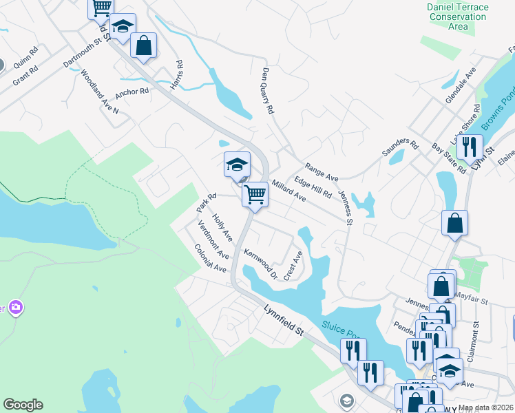 map of restaurants, bars, coffee shops, grocery stores, and more near 270 Massachusetts 129 in Lynn