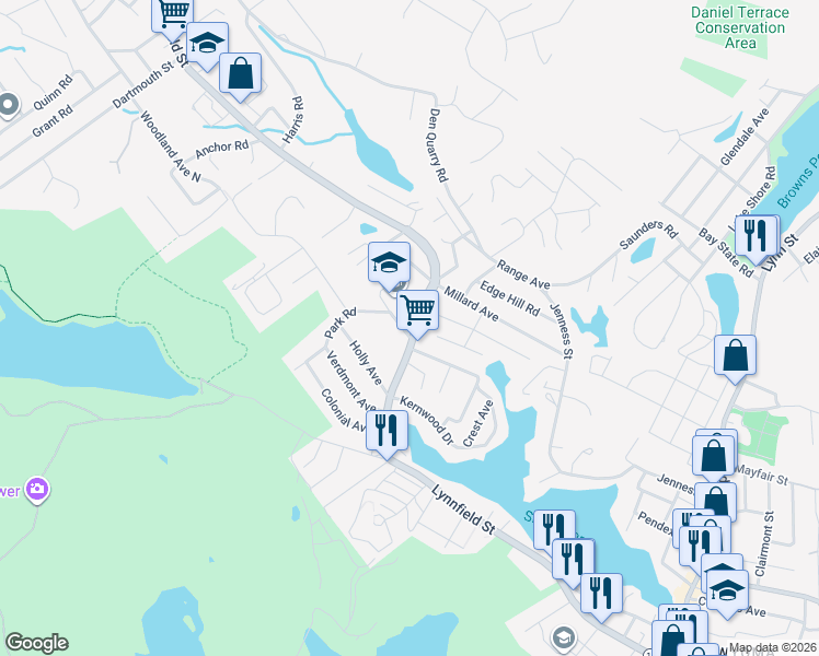 map of restaurants, bars, coffee shops, grocery stores, and more near 270 Massachusetts 129 in Lynn
