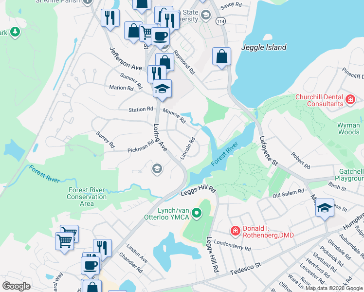 map of restaurants, bars, coffee shops, grocery stores, and more near 20 Cleveland Road in Salem