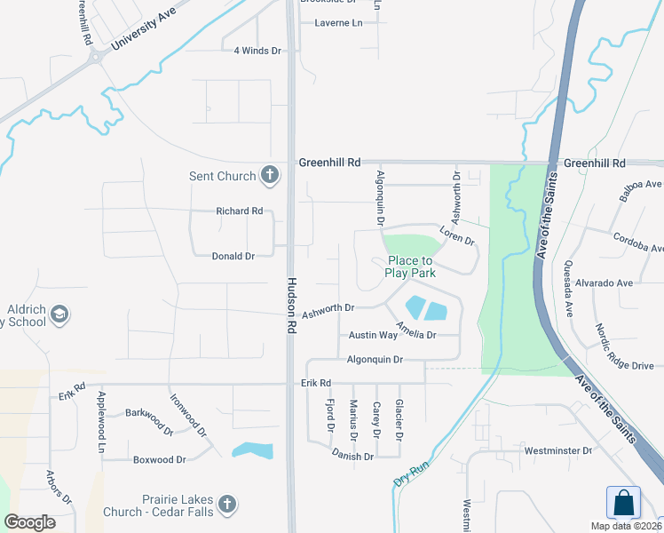 map of restaurants, bars, coffee shops, grocery stores, and more near 4802 Addison Drive in Cedar Falls