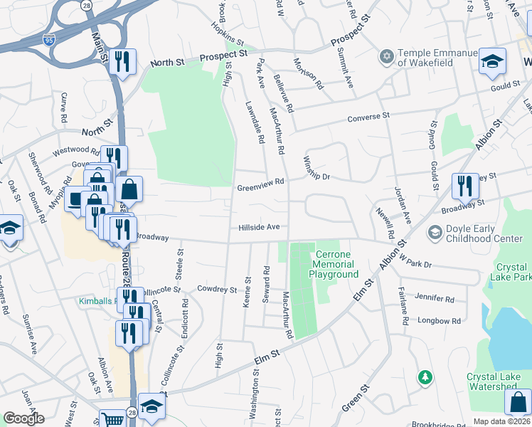 map of restaurants, bars, coffee shops, grocery stores, and more near 4 Ivy Road in Stoneham