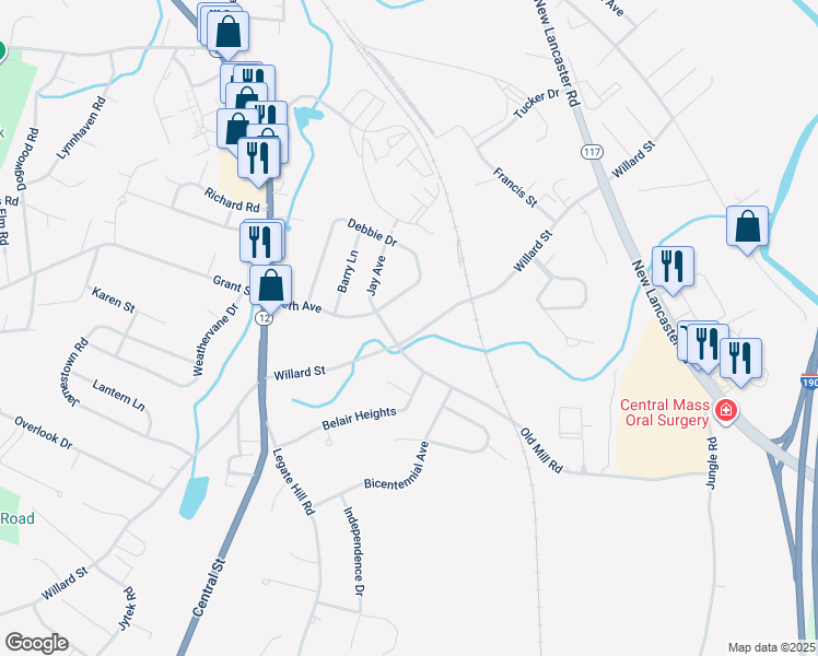 map of restaurants, bars, coffee shops, grocery stores, and more near 275 Willard Street in Leominster