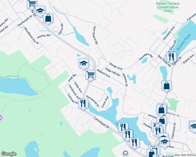 map of restaurants, bars, coffee shops, grocery stores, and more near 23 Sutcliffe Road in Lynn