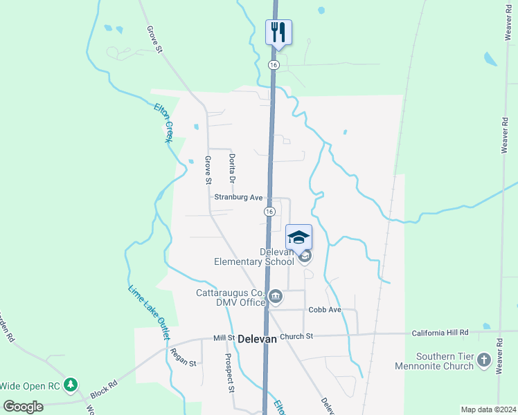 map of restaurants, bars, coffee shops, grocery stores, and more near 7 North Main Street in Delevan