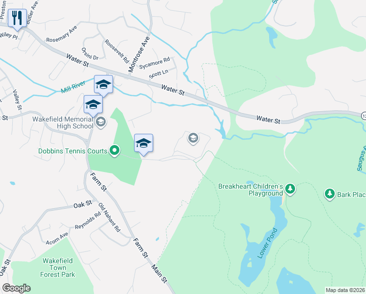 map of restaurants, bars, coffee shops, grocery stores, and more near 167-171 Hemlock Rd in Wakefield