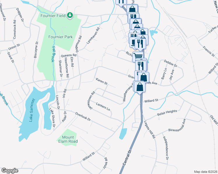map of restaurants, bars, coffee shops, grocery stores, and more near 164 Jamestown Road in Leominster