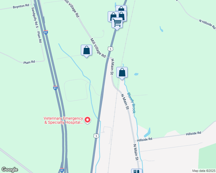 map of restaurants, bars, coffee shops, grocery stores, and more near 217 North Main Street in Deerfield