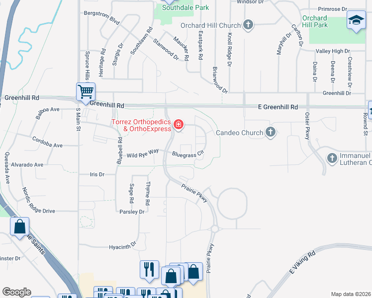 map of restaurants, bars, coffee shops, grocery stores, and more near 825 Bluegrass Circle in Cedar Falls