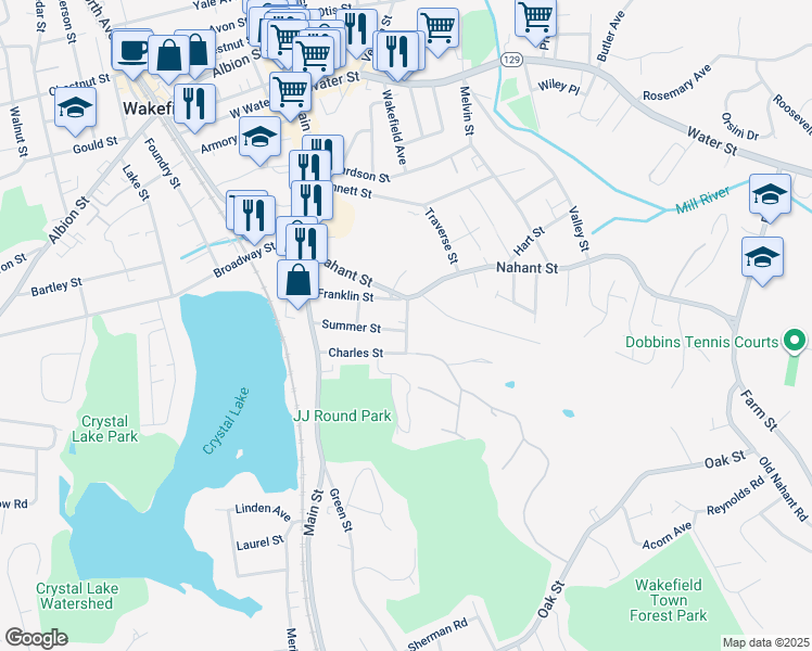 map of restaurants, bars, coffee shops, grocery stores, and more near 31 Birch Hill Avenue in Wakefield