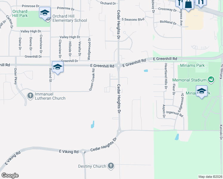 map of restaurants, bars, coffee shops, grocery stores, and more near 4705 Chadwick Road in Cedar Falls