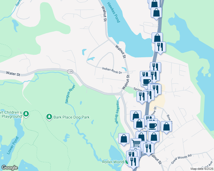 map of restaurants, bars, coffee shops, grocery stores, and more near 13 Alfred Road in Saugus