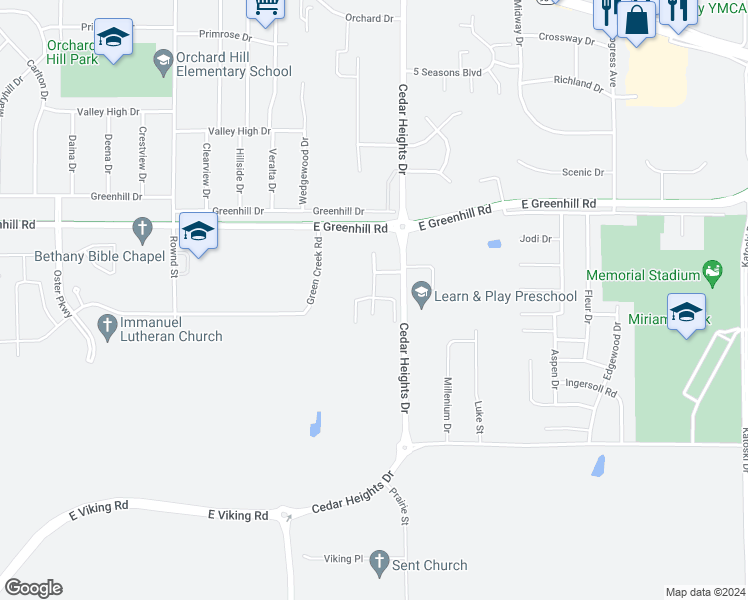 map of restaurants, bars, coffee shops, grocery stores, and more near 4705 Chadwick Road in Cedar Falls