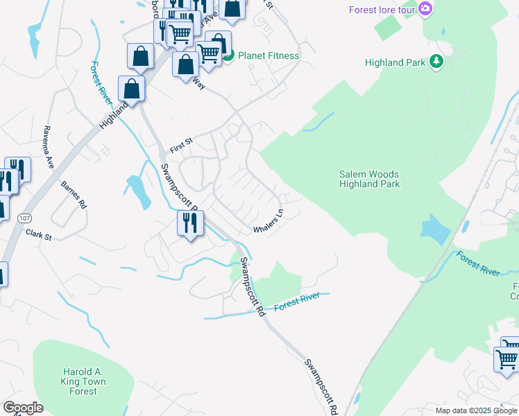 map of restaurants, bars, coffee shops, grocery stores, and more near 6 Janus Lane in Salem