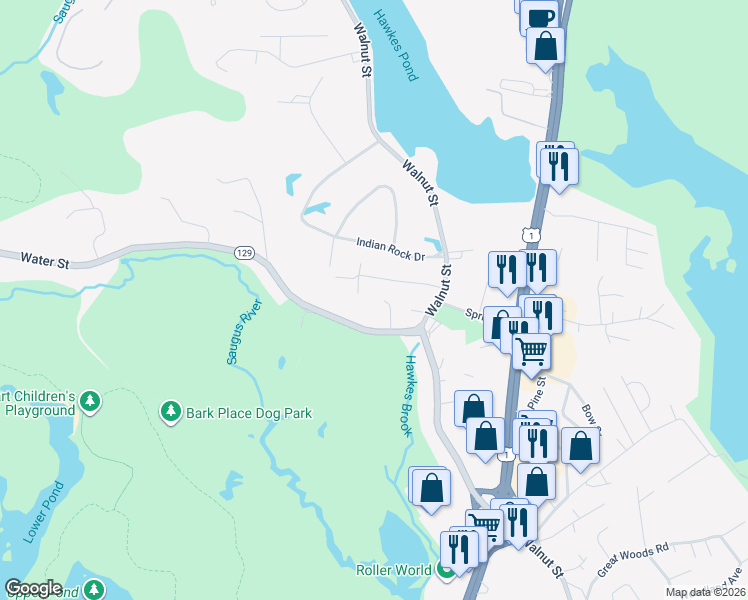 map of restaurants, bars, coffee shops, grocery stores, and more near 13 Alfred Road in Saugus