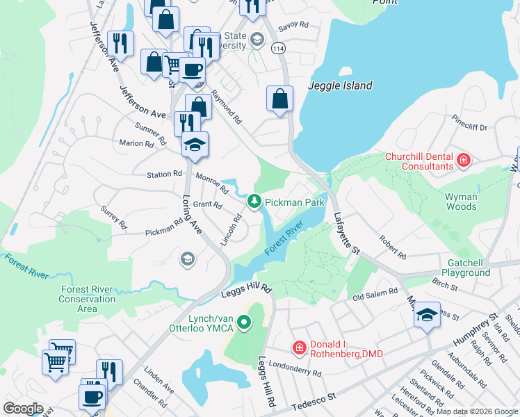 map of restaurants, bars, coffee shops, grocery stores, and more near 20 Lincoln Road in Salem