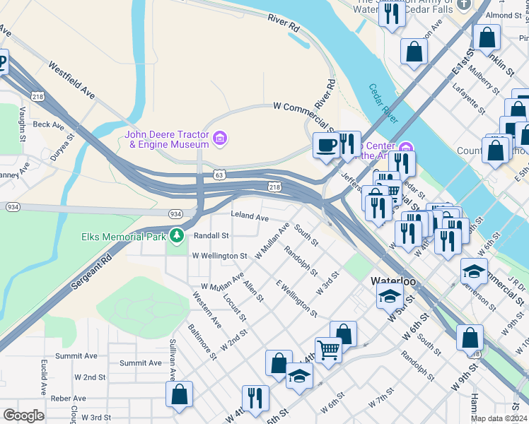 map of restaurants, bars, coffee shops, grocery stores, and more near 100 Virden Street in Waterloo