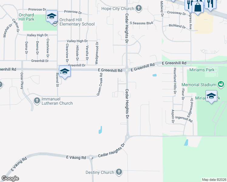 map of restaurants, bars, coffee shops, grocery stores, and more near 4526 Chadwick Road in Cedar Falls