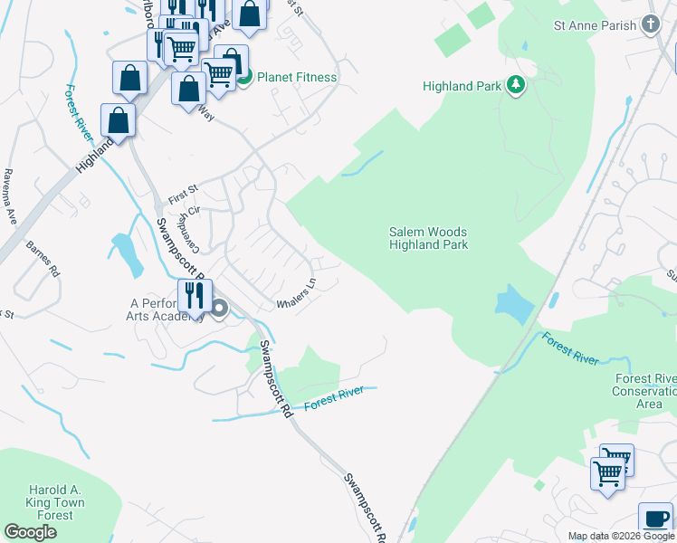 map of restaurants, bars, coffee shops, grocery stores, and more near 20 Orient Way in Salem
