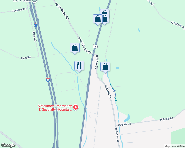 map of restaurants, bars, coffee shops, grocery stores, and more near 217 North Main Street in Deerfield