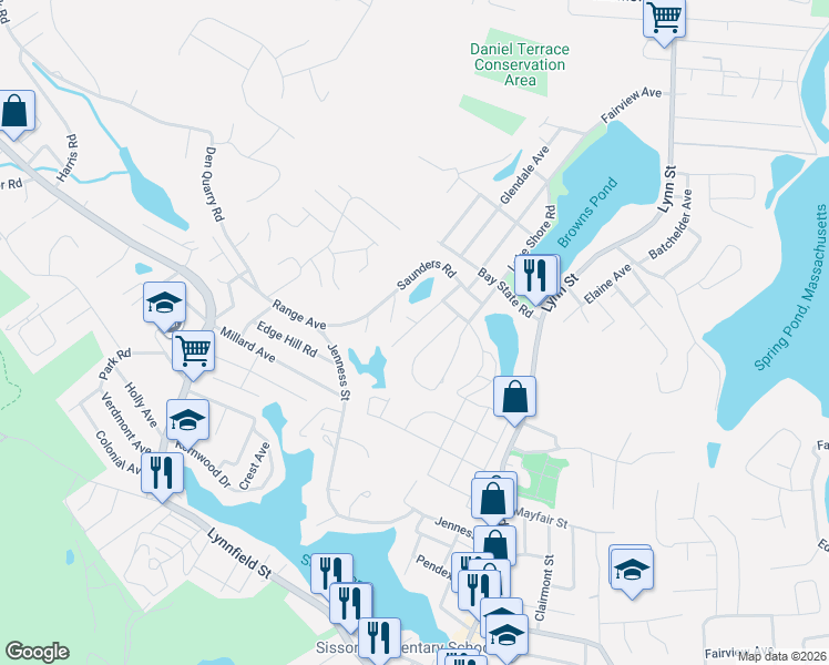map of restaurants, bars, coffee shops, grocery stores, and more near 41 Glenwood Road in Lynn