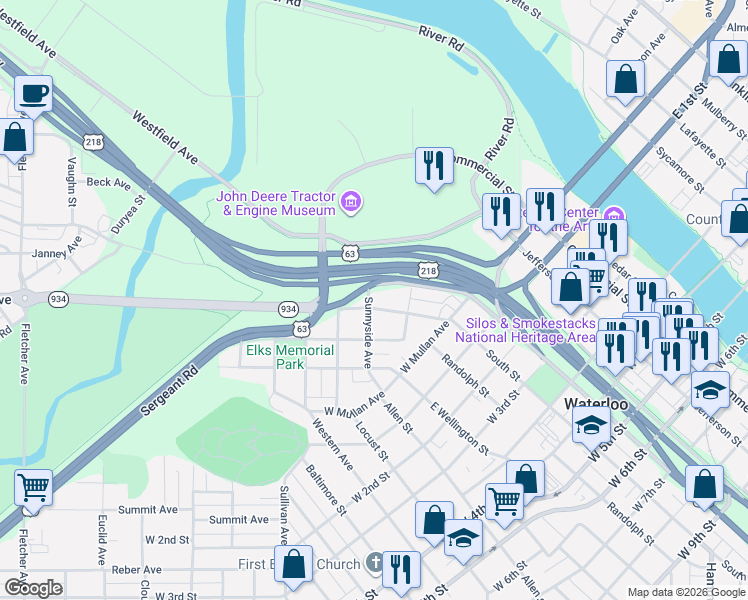 map of restaurants, bars, coffee shops, grocery stores, and more near 213-315 University Ave in Waterloo