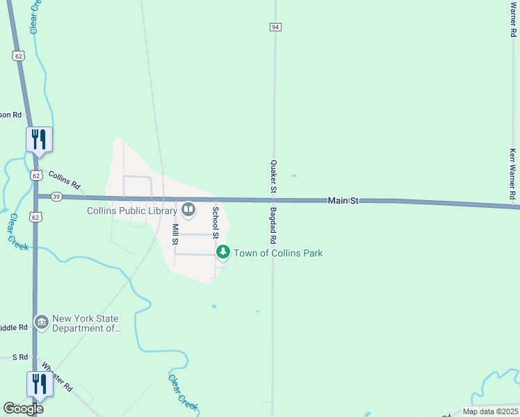 map of restaurants, bars, coffee shops, grocery stores, and more near 2399 Main Street in Collins